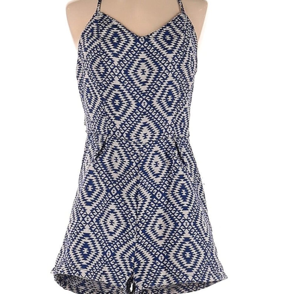 Jack by BB Dakota Blue and White Boho Romper